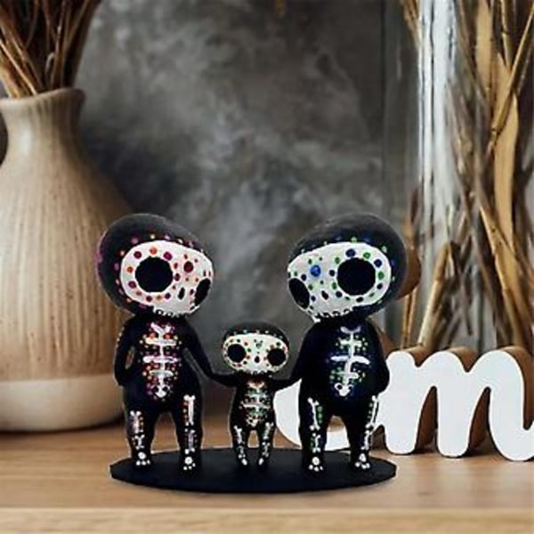 Hodeskalle Familie Figurer Resin Håndværk Sød Statue Dekorativ Sukkerskaller Hånd-B