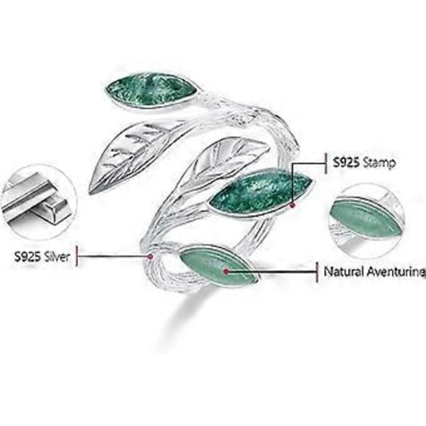 925 Sterling Sølv Marquise Formet Jade Aventurin Åbne Bladringe Olivenbladringe Håndlavet Smykker Unikke Gaver til Kvinder Mor Mor Kone Piger