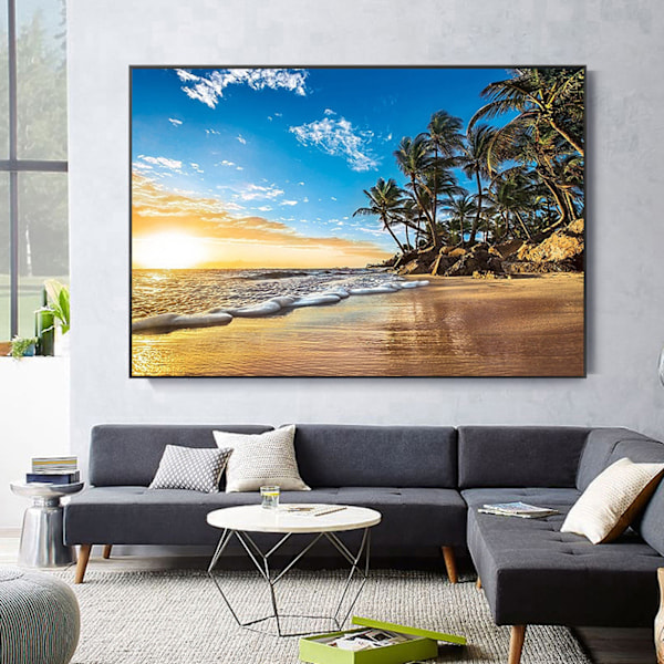 Målningar DIY 5D Diamantmålningssatser Kokosnötsträd Strand Hav