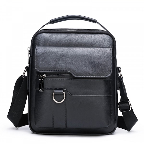 Läder Crossbody-väska, Herr Axelväska, Kontor Affärer Magnetiskt Spänne Justerbar Rem, Svart