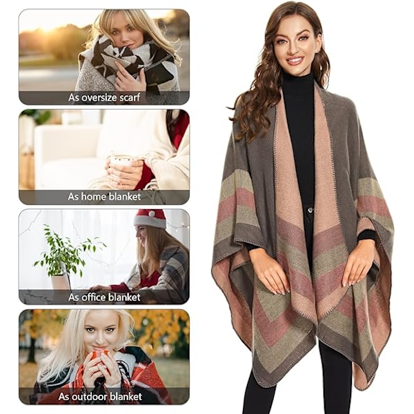 Elegant sjal med åpen front for kvinner, myk poncho, egnet for vår, høst og vinter