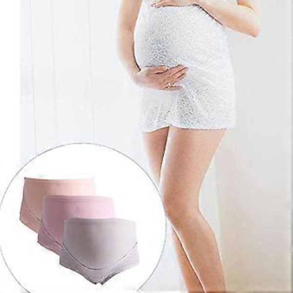 3 stk. Bomulls Graviditetstruser for Kvinner Klassiske Høy Liv Maternity Undertøy Multipakke (XL hudfarge rosa grå)