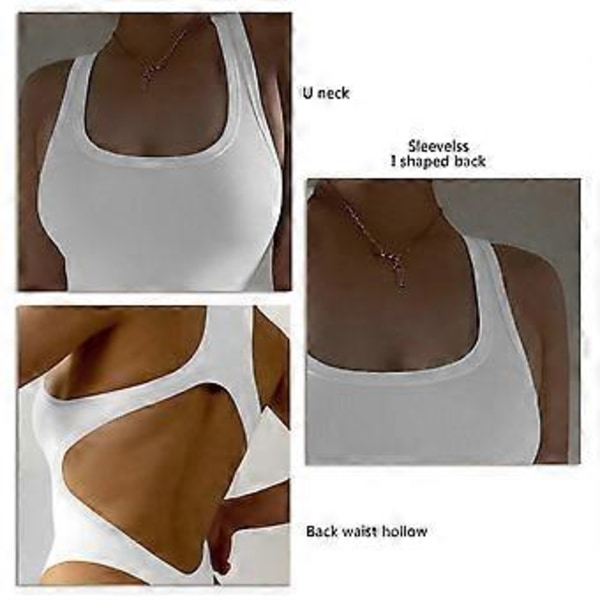 Hihaton U-kaula-body, avoselkä, naisten tyylikäs yksivärinen slim fit -rib-neulebody juhliin (S valkoinen)