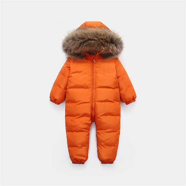 Russian New Jumpsuit Kids Winter Wear Baby Boy Snowsuit Parka Nature Fur 90% Duck Down Jacket For Girl Clothes Coat Overalls Orange 12M