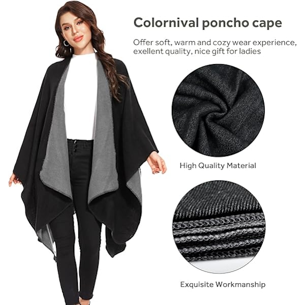 Elegant Sjal med Öppen Framkant, Mjuk Poncho för Kvinnor, Lämplig för Vår, Höst och Vinter