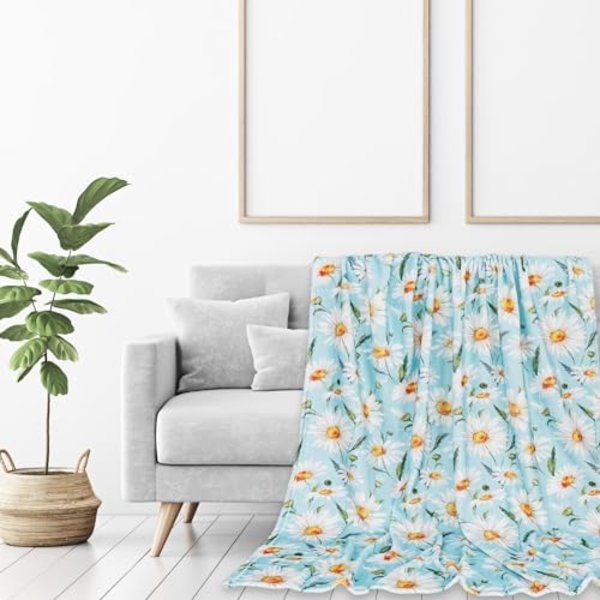 Blomsteret Fuzzy Tæppe Akvarel Daisy Blomster Kast Tæppe Blå Dekorativ Blød Hyggelig Flannel Tæppe til Hjem Seng Sofa