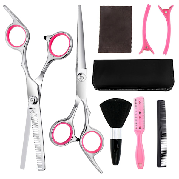 9pcs Scissors Hair Hairdressing Professional Shears Set, Thinning Cutting Clip Comb Stainless Steel Cut Pouch Kit Salon Barber Women Men Kids Black (p