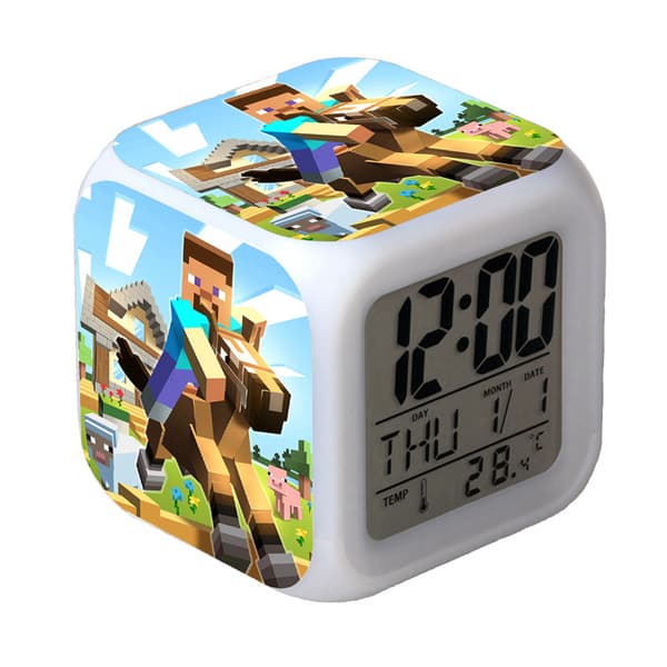 Digital Multifunktionell Väckarklocka Minecraft Väckarklocka LED-Edition