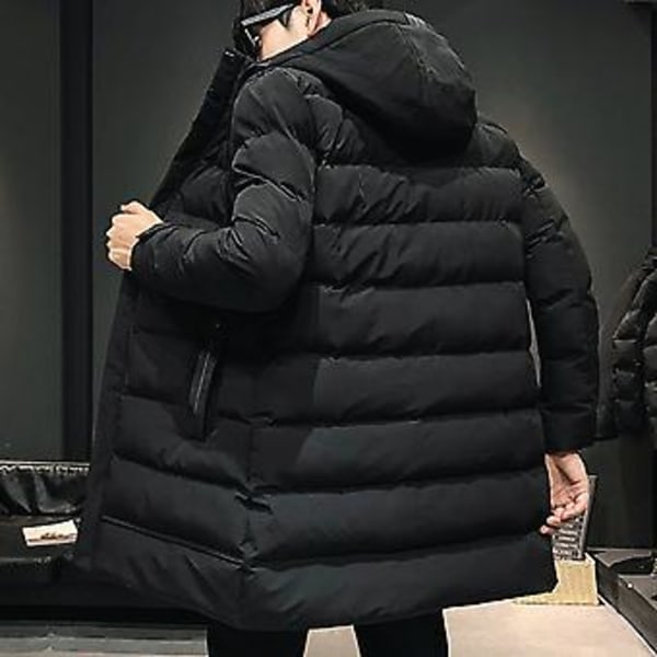 Herrarnas Vinter Parka Dunjacka Huva Ultimate Värme Vindskydd Hög Krage Mellanlång Utomhus Snöjacka (M Grå)