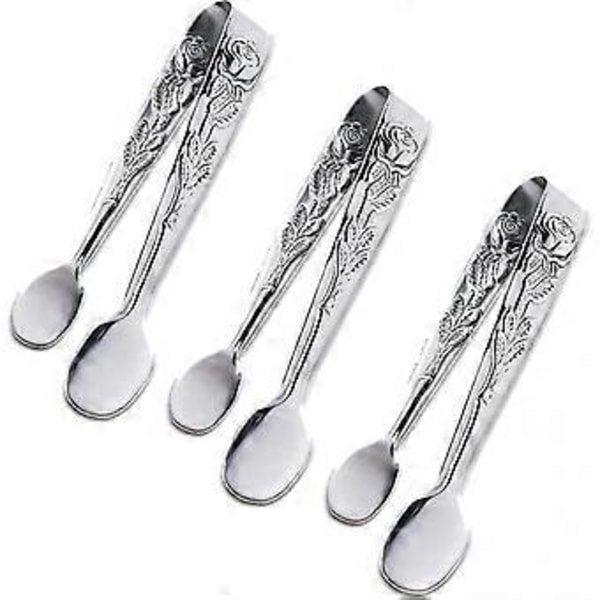 3 st Mini Serverings Tänger, 4 tum Ros Rostfritt Stål (silver)