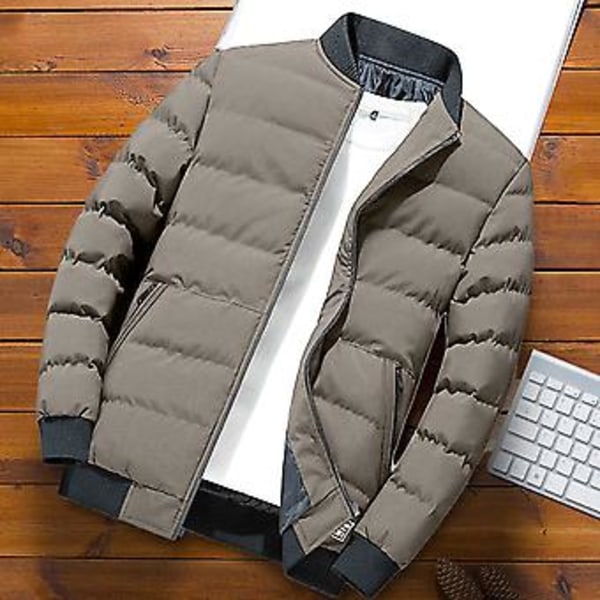 Miesten Puuvillapehmustettu Pitkähihainen Yksivärinen Seisova Kauluskylmäsuoja Talvitakki Baseball-Takki Streetwear (M Armeijanvihreä)