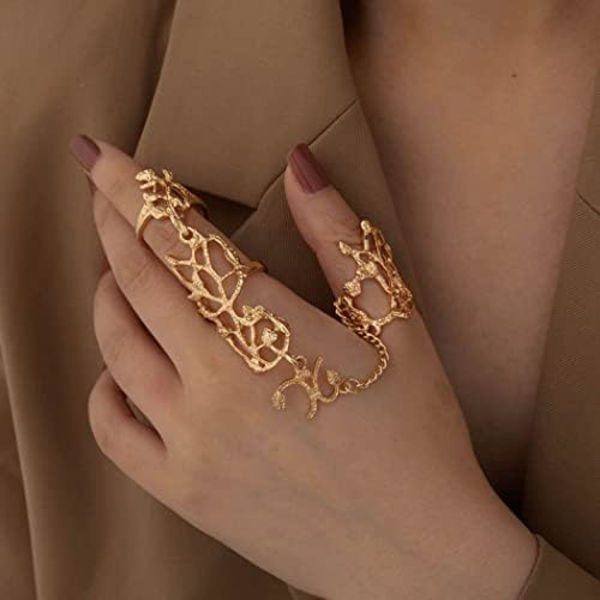 Blad Fuldfinger Ring Armbånd Dainty Knuckle Åben Ring Sele Håndkæder Justerbar Statement Ringe Smykker til Kvinder