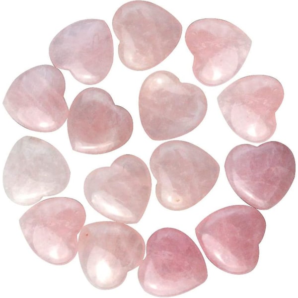 15 förpackningar 0,8 tum Healing Crystal Natural Rose Stone Heart Love Carved Palm Worry Stone Chakra Reiki Balancing