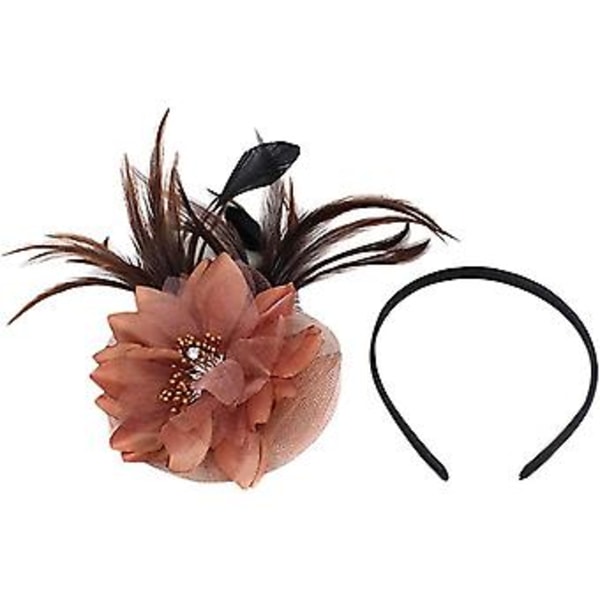 Fascinatorer för Kvinnor Bröllopsfascinator Hatt Blomma Nät Fjäder Hårband QD-Kaffebrun