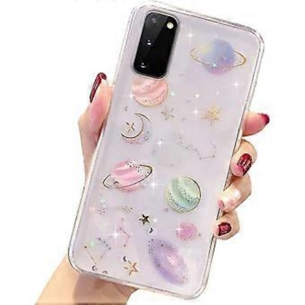 KATEA Girly-fodral för Samsung Galaxy A21S Glitterfodral Sött Snyggt Transparent Glittrande Bling-fodral för Flickor Kvinnor Planetstjärnor Design Mjuk TPU Stötskydd