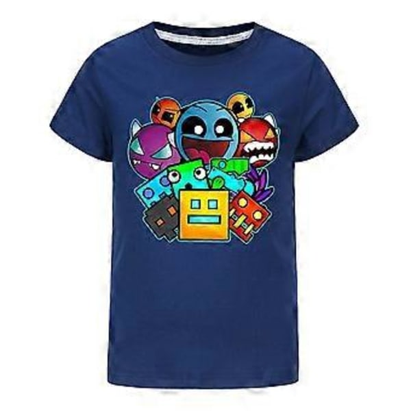 Geometry Dash -painatettu lasten T-paita pelaajille, pojat ja tytöt, tyylikäs lyhythihainen T-paita (13-14 vuotta, tummansininen)