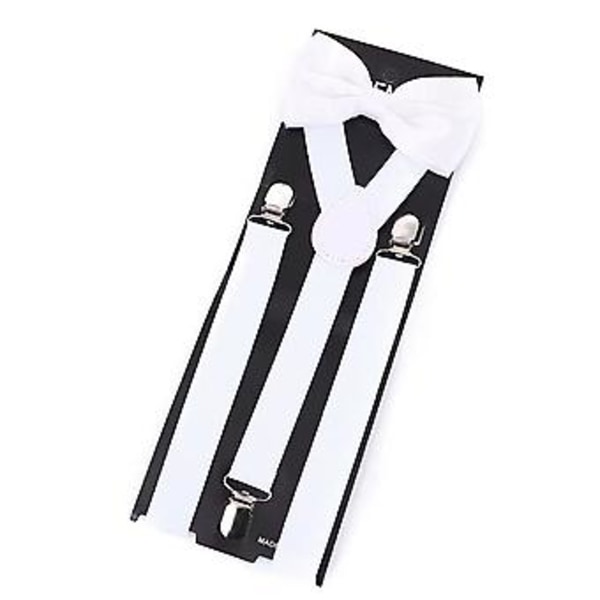 Suspenders With Bowtie Heavy Duty Adjustable Elastic Clips Suspenders For Wedding Formal Events( White)