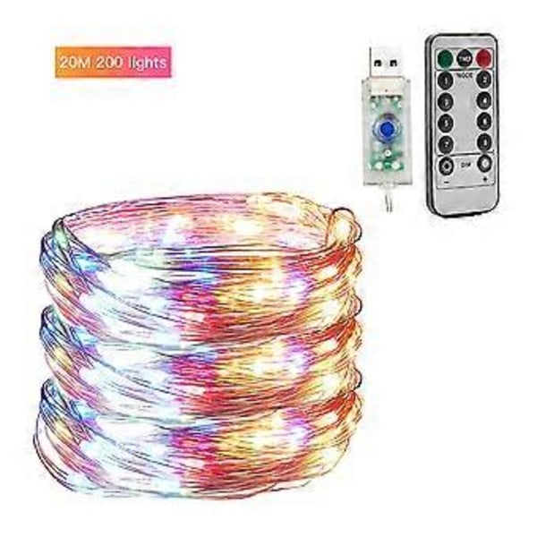2023 Nya USB-drivna koppartrådslampor med fjärrkontroll, 8 lägen, vattentät timer för juldekoration 50/100/200 LED (20M 200 lampor Blandade)
