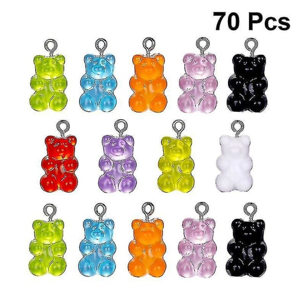 70pcs Colorful Bear Pendants Resin Bear Keychains For Diy Jewelry Necklace Supplies Assorted Color 7 Colors 10pcs Each