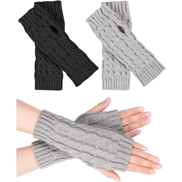 2 par fingerløse handsker strikket cashmere håndledsvarmere sort an