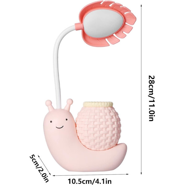 LED-skrivebordslampe med penneholder, tegneseriefigur, snegl, multifunksjonell
