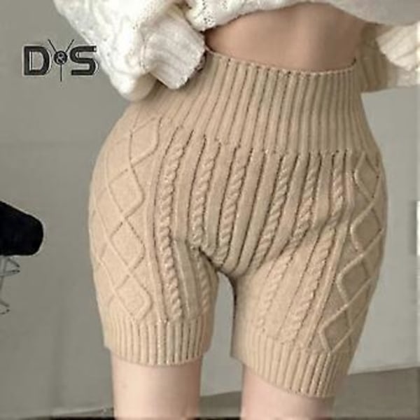 Dame Vinter Bund Shorts Strikkede Høj Talje Elastisk Ensfarvet Hold Varmen Anti-eksponering Basis Shorts til Daglig Brug Hjemme Og Mere (grå)