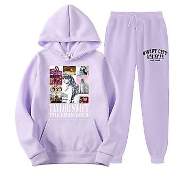 Taylor Hættetrøje Sports Tracksuit Todelt Outfit Fans Langærmet Trøje Hættetrøje Sweatshirt+Bukser Sæt Kit (2XL Lilla)