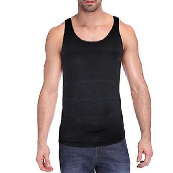 Mens Compression Vest Tank Tops Waist Trainer Body Shaper Undershirt 2XL Black