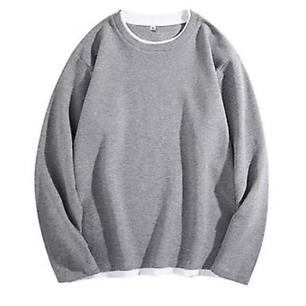 Miesten T-paita Väärennös Kaksi Osainen Pitkähihainen Pyöreäkaula Streetwear Kevät Syksy Löysä Vaahterapusero (4XL Harmaa)