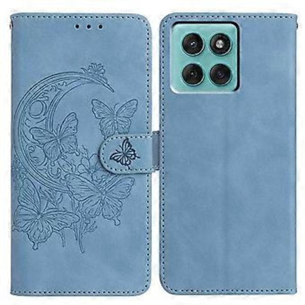 Til Motorola Edge 60 Fusion 5G Etui Sommerfugl Blomst Præget PU Læder Wallet Stand Telefon Cover (Lyseblå)