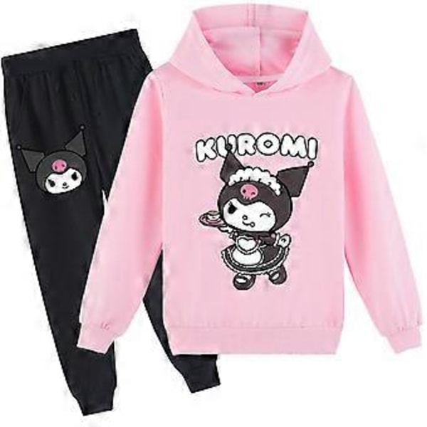 Kuromi-Painettu Tracksuit-Setti 6-10-vuotiaille Tytöille, Huppari, Hupparipaita, Jogger-Housut, Hikiasu (9-10 vuotta, Pinkki)