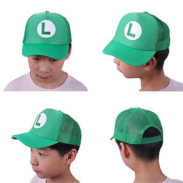 Super Mario Luigi Bros Hattar Anime Cosplay Kostym Retro Speltema Mesh Baseballkeps Barn Pojkar Flickor Kreativa Gåvor (Helt Grön)