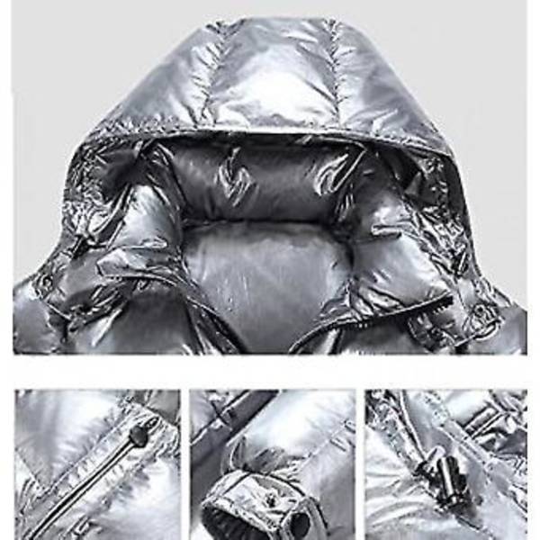 Blank Downjacka Herr Vinterjacka Stående Krage Huva Nedjacka XL Silver