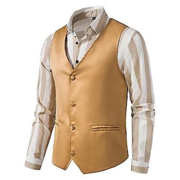 Herre Solid V-hals Casual Enkelt Bryst Dressvest Forretnings Formelle Kontor Vest Med Lommer (2XL Khaki)