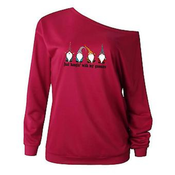 Jule-En-Skulder Tunika Kvinder Langærmet T-shirt Juletop Bluser M Vinrød