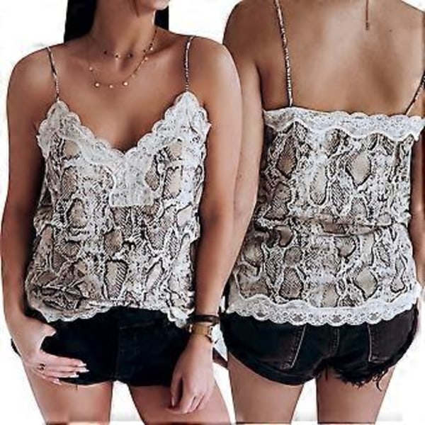 Dame Slangeskindsprint V-hals Afslappet Camisole Top (M)