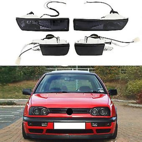 4 st. Rökfärgade Front Bumper Dimljus + Blinkers för Mk3 Golf 1992-1997
