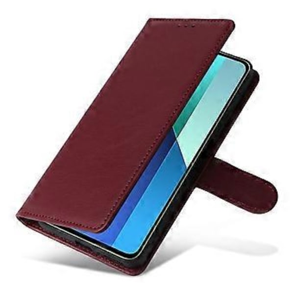 Plånboksfodral i PU-läder med Ställ för Xiaomi Redmi Note 13 4G (Vinröd)