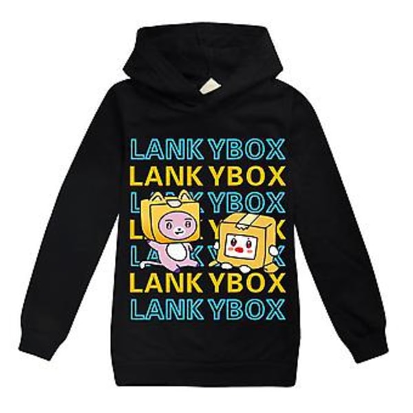 Barn Hoodie med Lankybox Söt Tryck för Pojkar och Flickor, Ungdomar, Casual Pullover, Jumper, Huvtröja, Toppar, Julgåvor för 7-14 år, 11-12 år, Svart