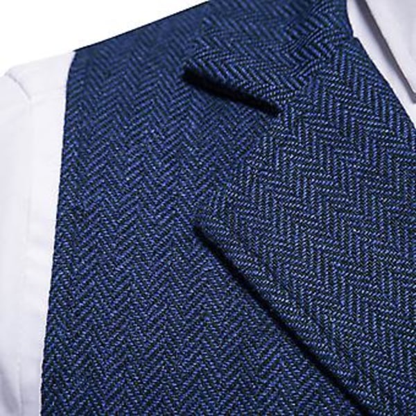 Väst för herr, enfärgad, slim fit, nedåtvänd krage, vår/höst, enkelknäppt, fickor, för vandring (S marinblå)
