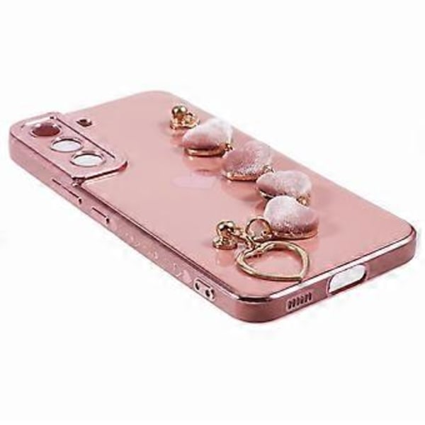 Til Samsung Galaxy S22+ 5G Cover med Hjerte Håndrem TPU Telefon Cover Elektropletteret Kant (Style C)