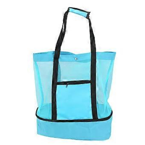 Mesh Strandtaske Multifunktionel Mesh Design Top Lynlås Holder Friskhed Holdbar Stof Strandtaske til Strand Have Camping Grøn