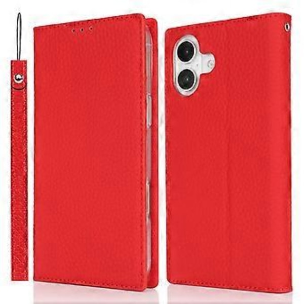 Plånboksfodral för iPhone 16 Äkta Läder Mobilskal Litchi Textur (Stil E)