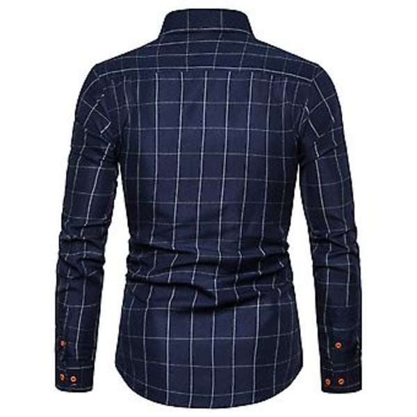 Hvit Skjorte for Menn, Rutete Trykk, Lang Erme, Knapp, Formell, Enkeltbryst, Varm, Business, Plus Størrelse, Høst Topp, Mannlige Klær (2XL)