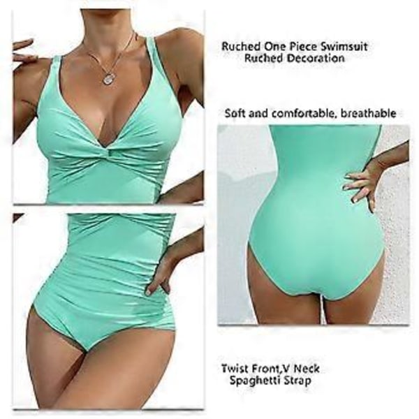 Rypytetty Yksikokoinen Uimapuvut V-Kaula Spaghetti Strap Twist Front Tummy Control Slim Yksikokoinen Uimapuvut (M)