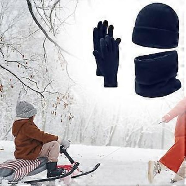 Mössa, Halsvärmare, Pekskärmshandskar 3st/Set Halsduk Stickad Vindtät för Utomhus Kvinnor Män Löpning Vuxna Öronvärmare (Mörkblå)