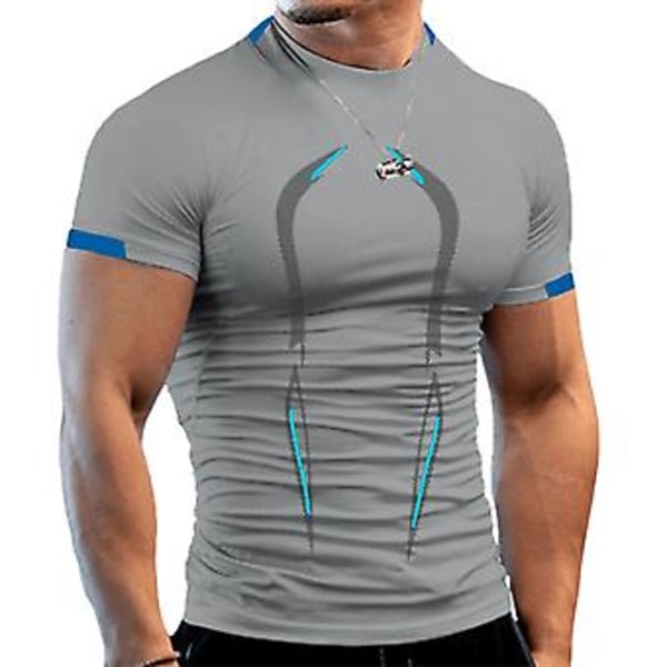 Mænds Gym Træning Casual Muscle Hurtigtørrende Slim Fit T-shirt Tee Kortærmet Fitness Sports Tops (XL Lysegrå)