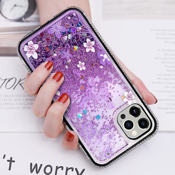 Iphone Glitter Flytende Deksel Søt Sommerfugl Bling Rhinestone Diamant Side Bumper Flytende Kvikksand Morsom Vannfall Flytende Sparkle Deksel Luksus For Kvinner