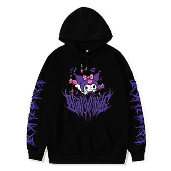 Söt Kuromi Cartoon Sweatshirt Anime Kawaii Hoodies Tröja Toppar Cosplay Kostymtillbehör för Kvinnor (XL Svart)