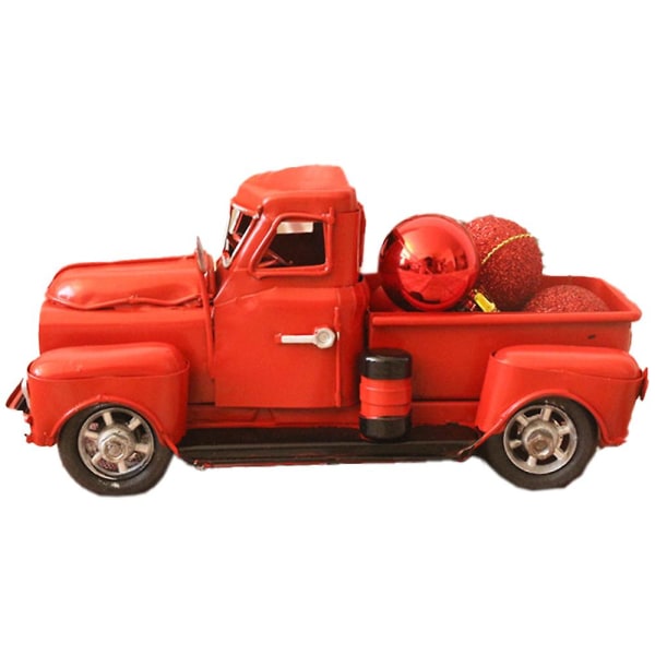 Vintage röd lastbil dekoration, metall lastbil dekorerad med julklappsstil3
